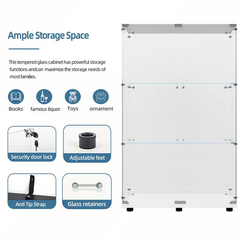 Tempered Glass Display Cabinet with Battery-powered Paipai Light