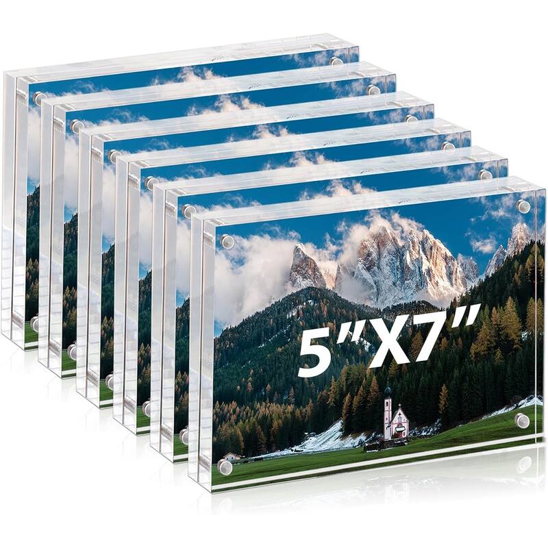 BP4U™ Magnetic Acrylic Picture Frame, Double-Sided Tabletop Picture Frame Freestanding for Desktop Display(6-Pack) - 5"x7"