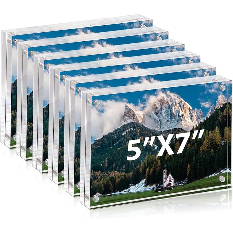 BP4U 5x7 Acrylic Picture Frames, Tabletop Magnetic Freestanding Photo Frames for Hoem/Office Desktop Display