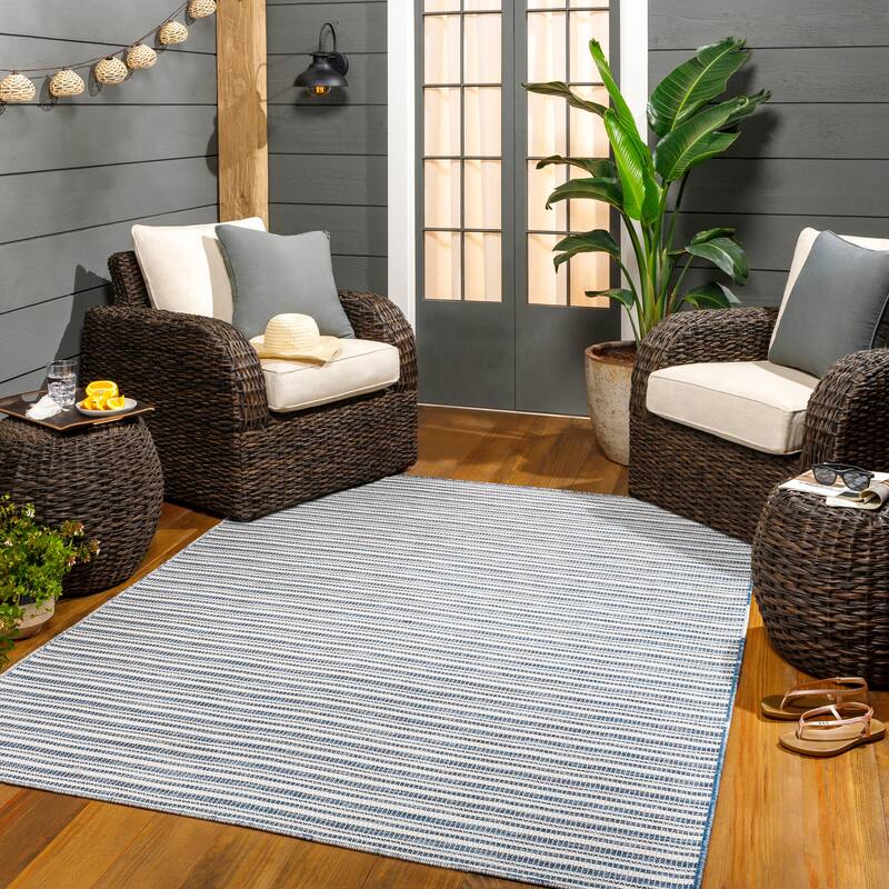 Livabliss Hampton Indoor/ Outdoor Classic Striped Area Rug - 8'11" x 12' - Navy