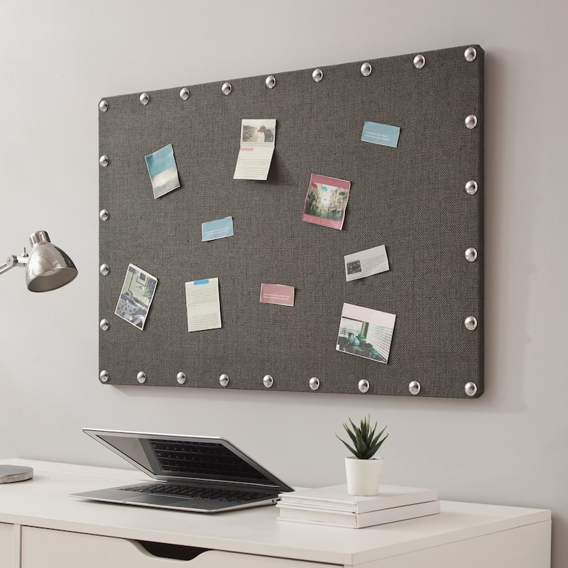 Burlap Corkboard with Nail-head Accents - Dark Grey