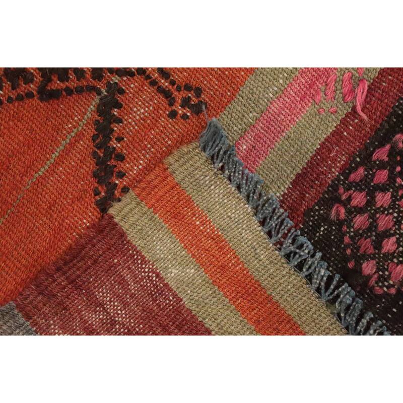 Hand Woven Oriental 100% Wool Carpet Southwestern Tribal Oranges & Rust Kilim Area Rug - 8' 9'' X 6' 3''