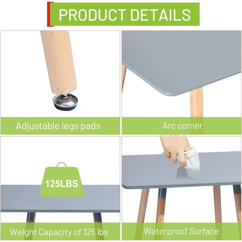 Homylin 31.5" Modern Square Dining Table with Wooden Legs, Black or Gray Blue