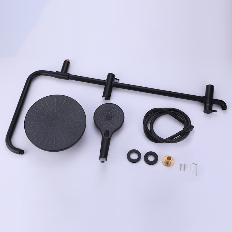 Exposed Pipe Shower System With Handheld Shower 10 Inch Head Matte Black Wall Mounted Shower Faucet Set (Main Body Not Included)