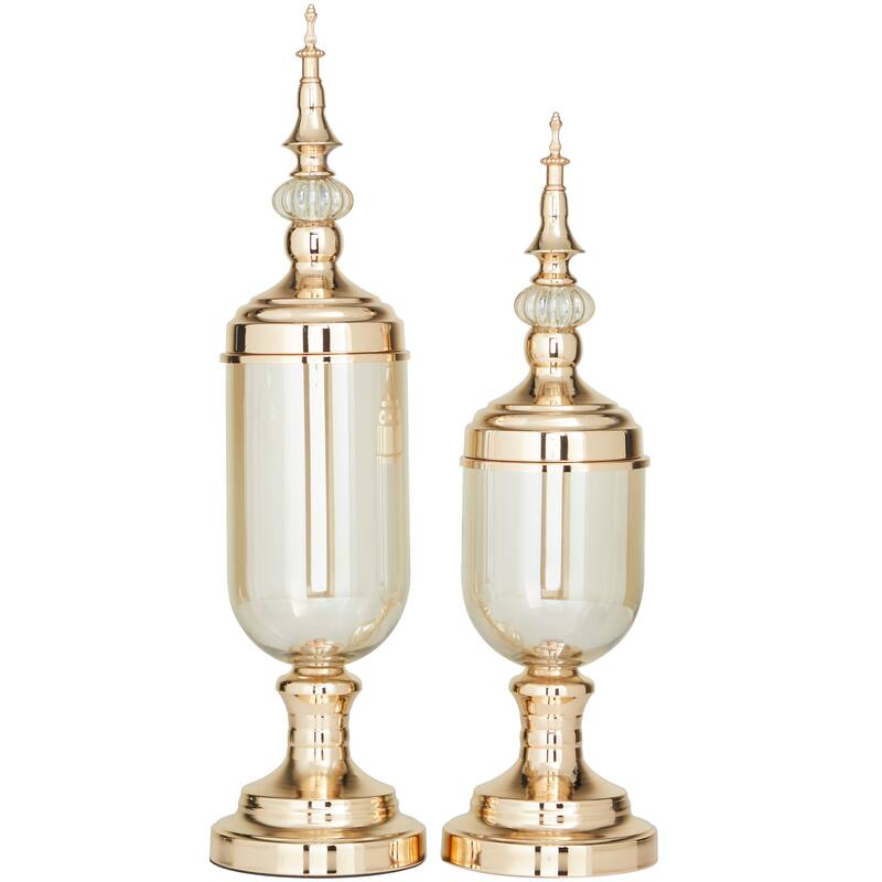 Metal Decorative Jars with Finial Lids - Set of 2 Gold - CosmoLiving by Cosmopolitan - 5"W x 5"L x 22"H