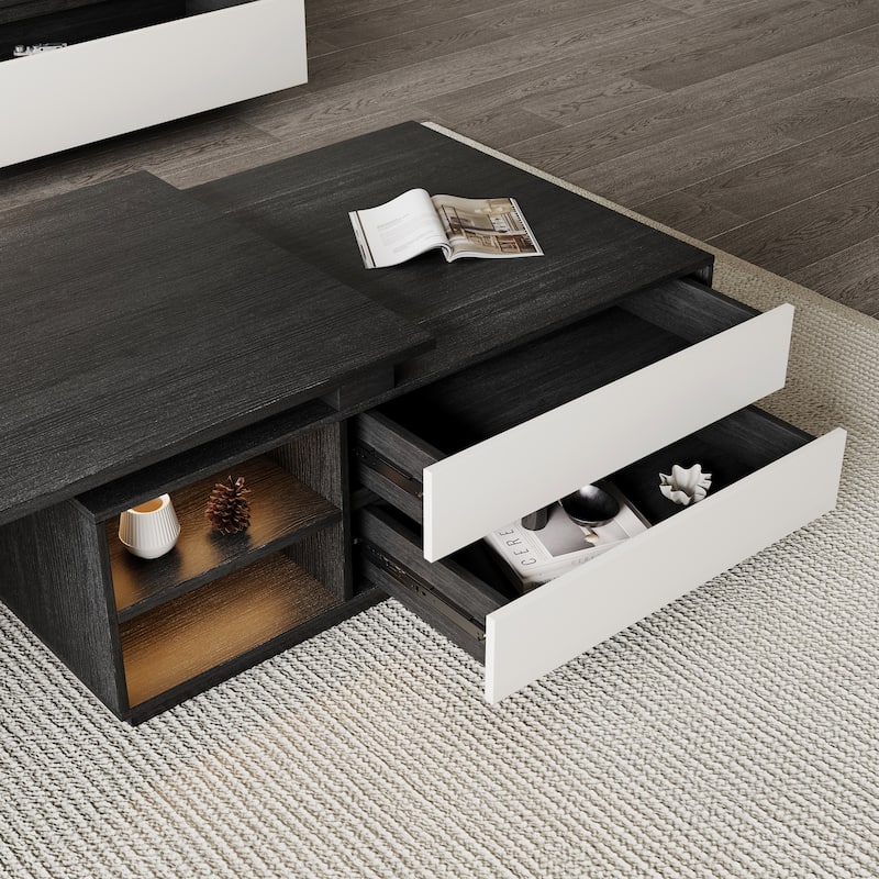 TV Stand and Coffee Table Set of 2, TV Stand for TVs Up to 78'', Rectangle Coffee Table for Living Room - 78.74'' to 98.42''