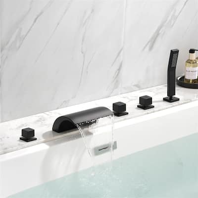Deck Mount Tub Faucet With Hand Sprayer Brass Roman Bathtub Faucet Modern Waterfall Tub Filler With Handheld Showe
