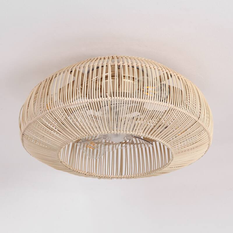 20-in Coastal Weave Rattan Gold Flush Mount Caged Ceiling Fan with Remote