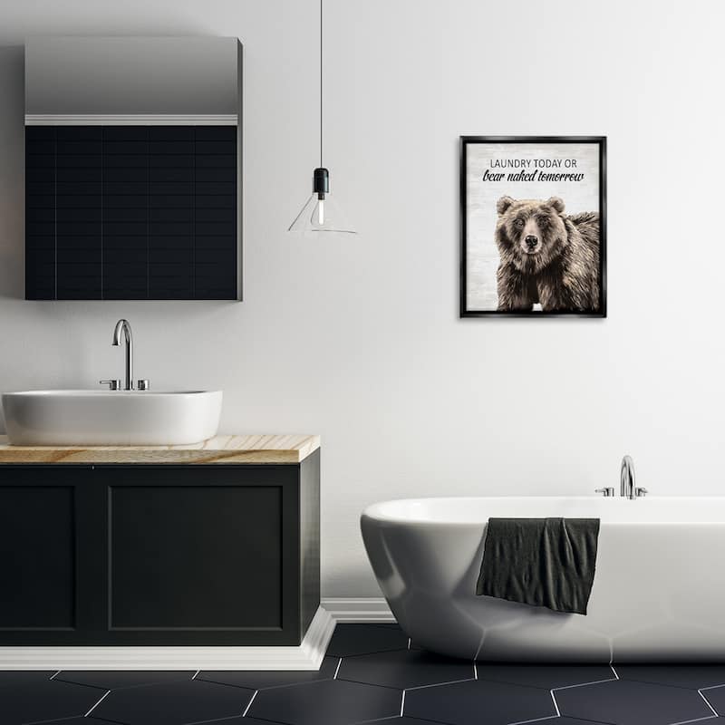 Stupell Bear Naked Tomorrow Funny Laundry Framed Floater Canvas Wall Art Design By Lettered and Lined