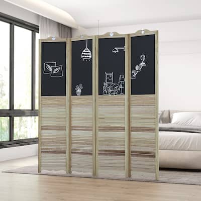 HOMCOM 4-Panel Folding Room Divider with Blackboard, 5.5 Ft Tall Freestanding Privacy Screen Panels - 63.75" x 0.75" x 67.75"