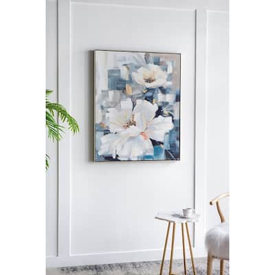 Modern Large Rectangular Floral Canvas Wall Decor Home Decor Painting with Frame, for Living Room Kitchen Foyer Office