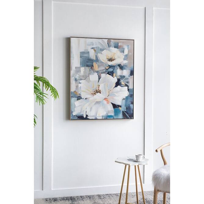 Modern Wall Decor Large Rectangle Wall Art Flower Canvas Print, Home Decor, for Living Room Kitchen Foyer Office - Blue