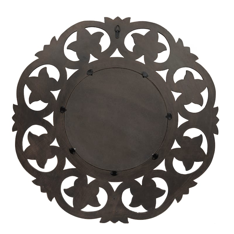 Carved Wood Botanical Framed Wall Mirror - 35.5"L x 35.5"W x 0.6"H