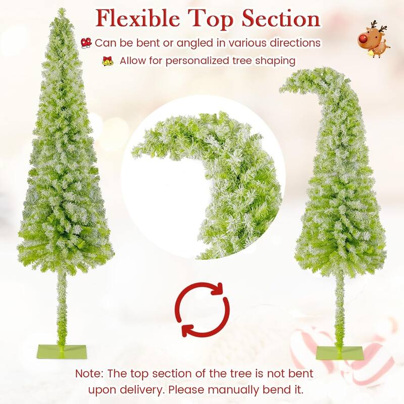 5/6/7 FT Pre-lit Whimsical Christmas Tree Flocked Bendable Tree