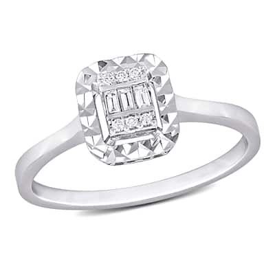 Miadora Parallel Baguette-Cut and Round-Cut Diamond Accent Ring in 14k White Gold
