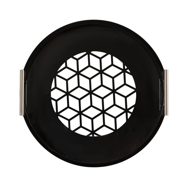 Kate and Laurel Caspen Round Pattern Decorative Metal Handles Tray