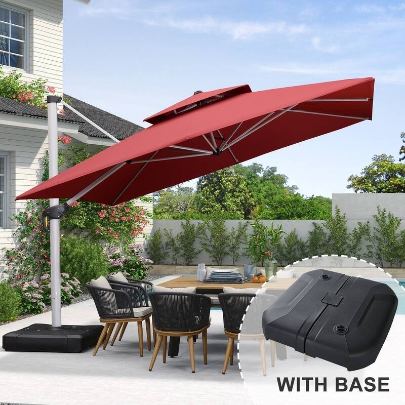PURPLE LEAF 11ft Square Patio Cantilever Umbrella with Base