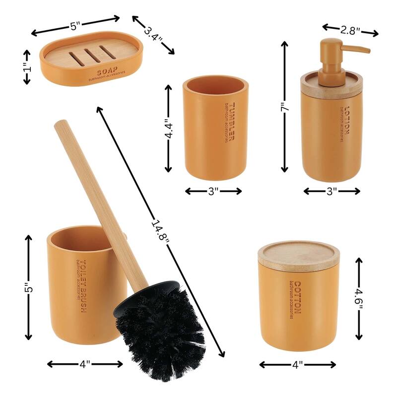 Bathroom Essentials Set Natural Bamboo Bath Set Accessories 5 pieces