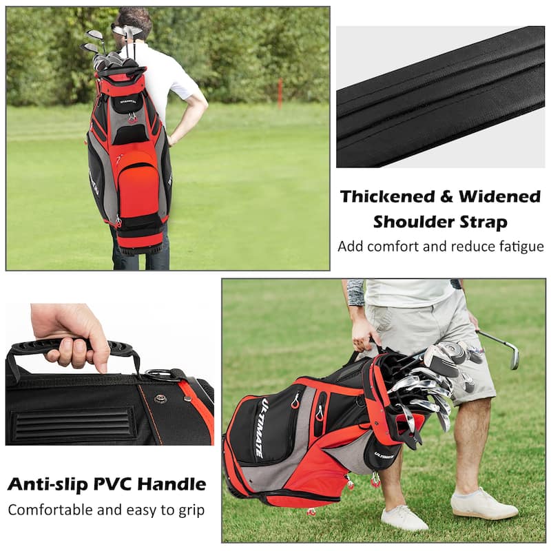 10.5'' Golf Stand Bag w/14 Way Dividers Rain Hood 7 Zippered Pockets - See Details