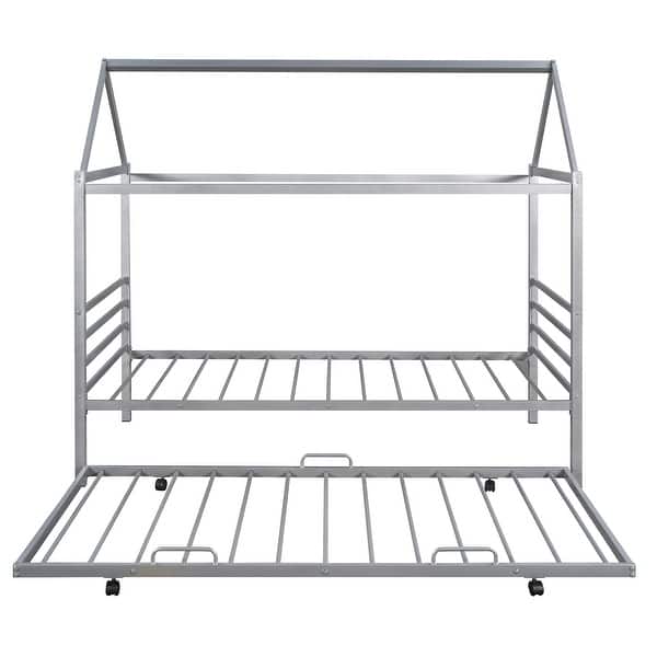 slide 2 of 12, House-Design Twin Size Metal Platform Bed with Trundle,Industrial Design Silver