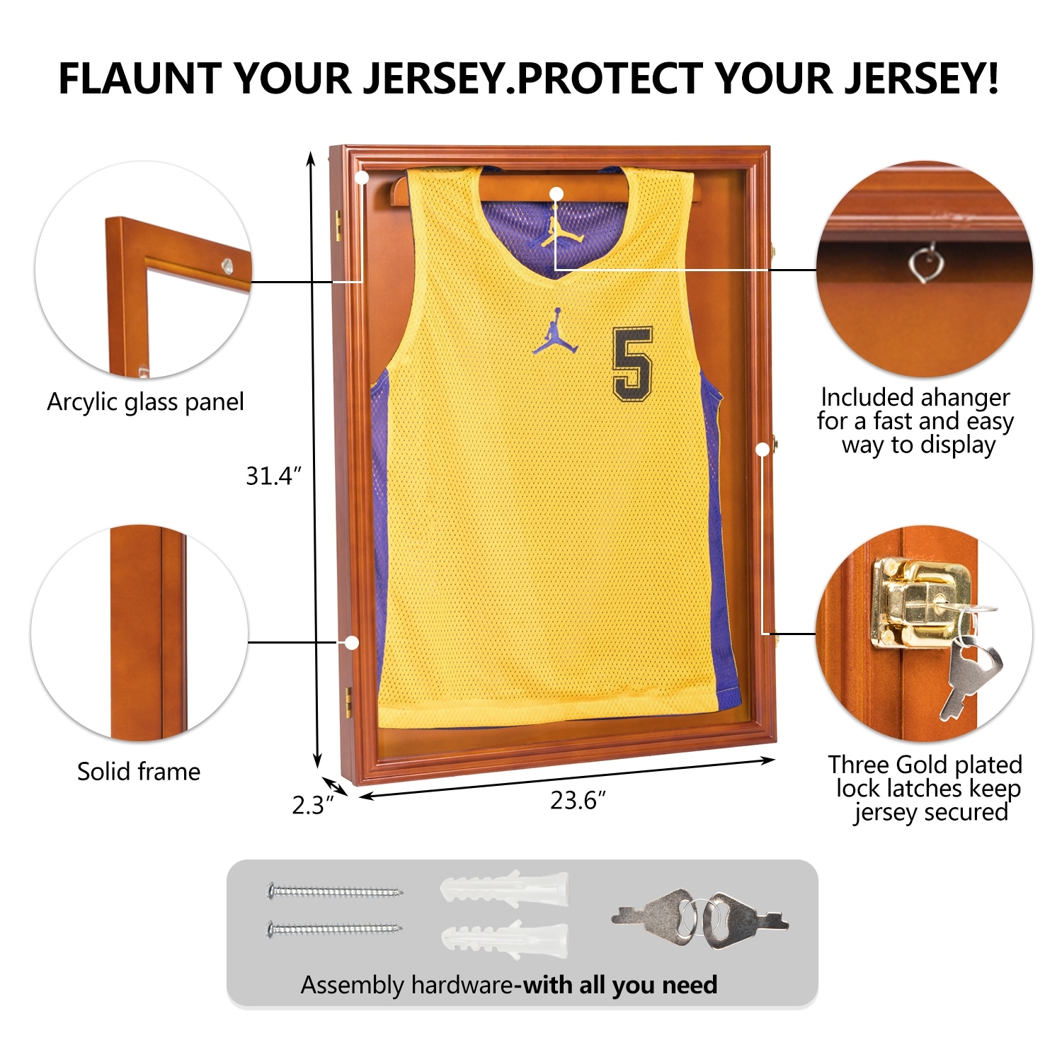 Source UV protection acrylic football/hockey uniform Jersey display frame  with lock on m.