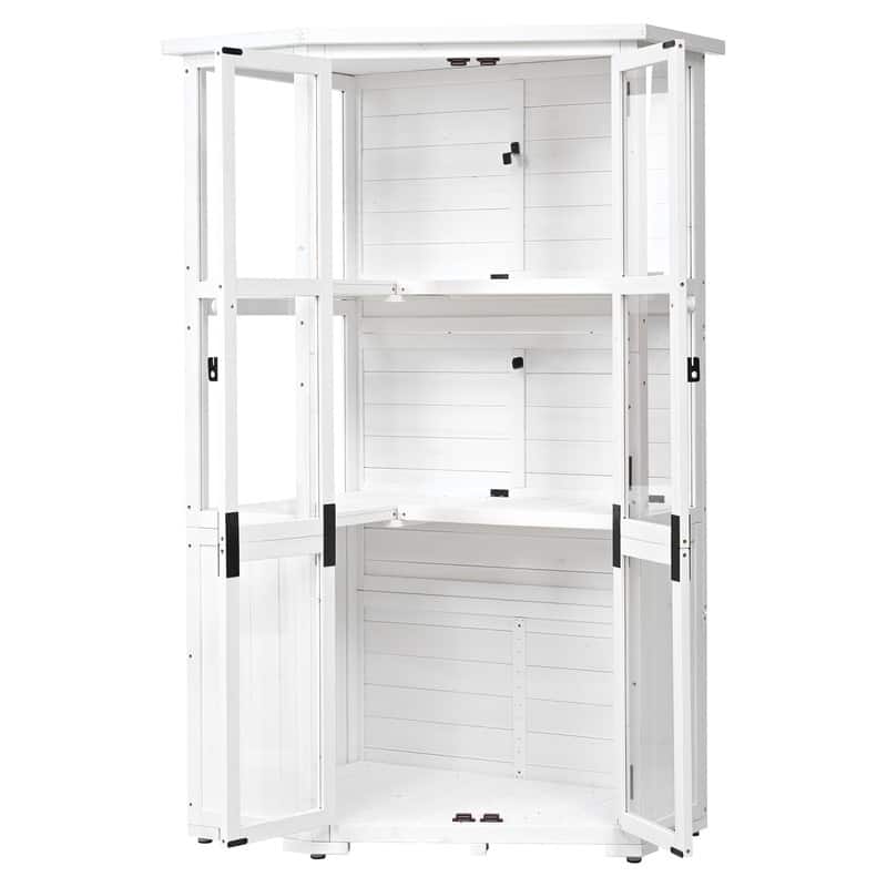 63" Height Garden Outdoor Tool Storage Shed, Greenhouse Cold Frame with Lockable Door