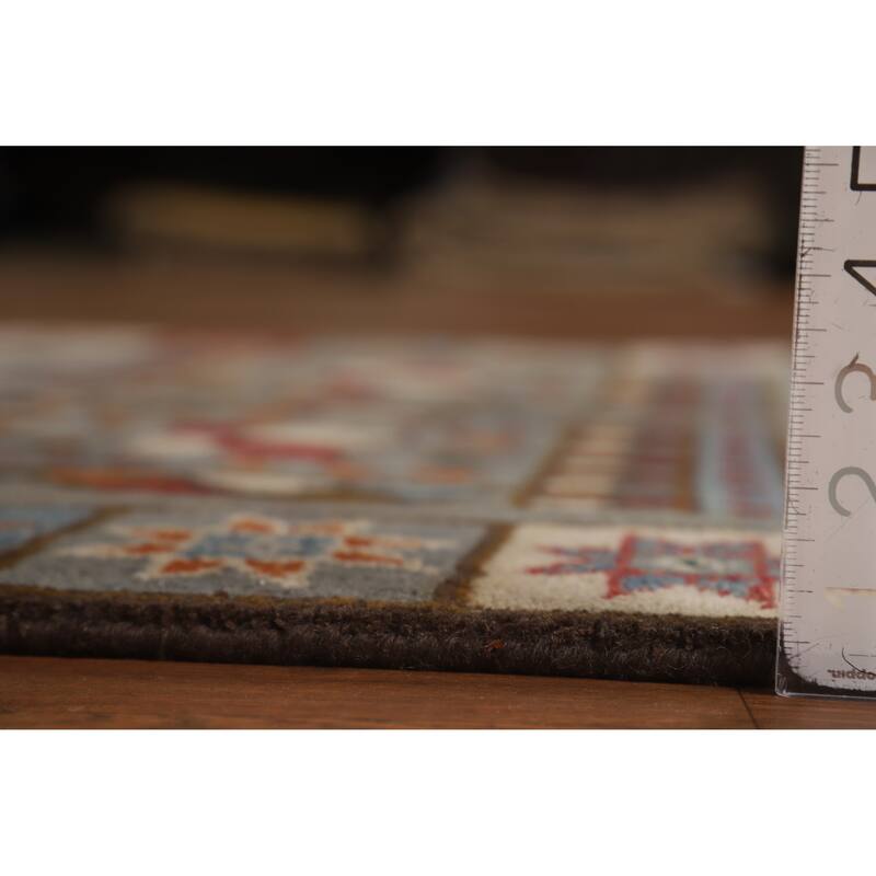 Hand Knotted Oriental 100% Wool Carpet Traditional Tribal Greys & Charcoal Heriz (serapi) Runner Rug - 9' 9'' X 3' 10''