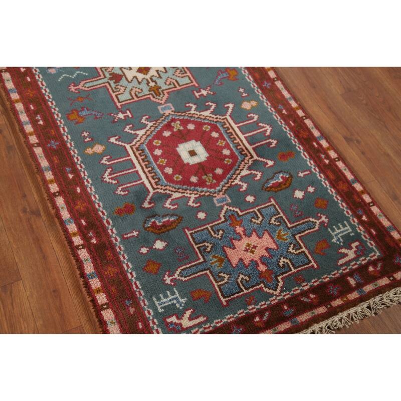 Teal Green Khotan Oriental Runner Rug Hand-Knotted Wool Carpet - 2'6"x 9'9"
