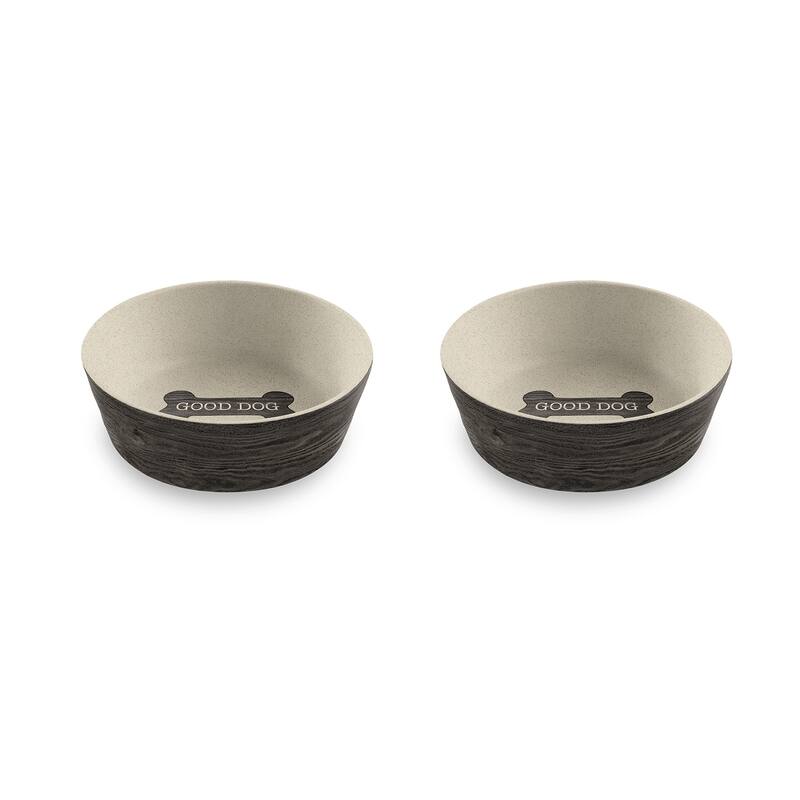Abode Homewares Blackened Wood Bone Merge Pet Bowl - Black - Set of 2 - Large