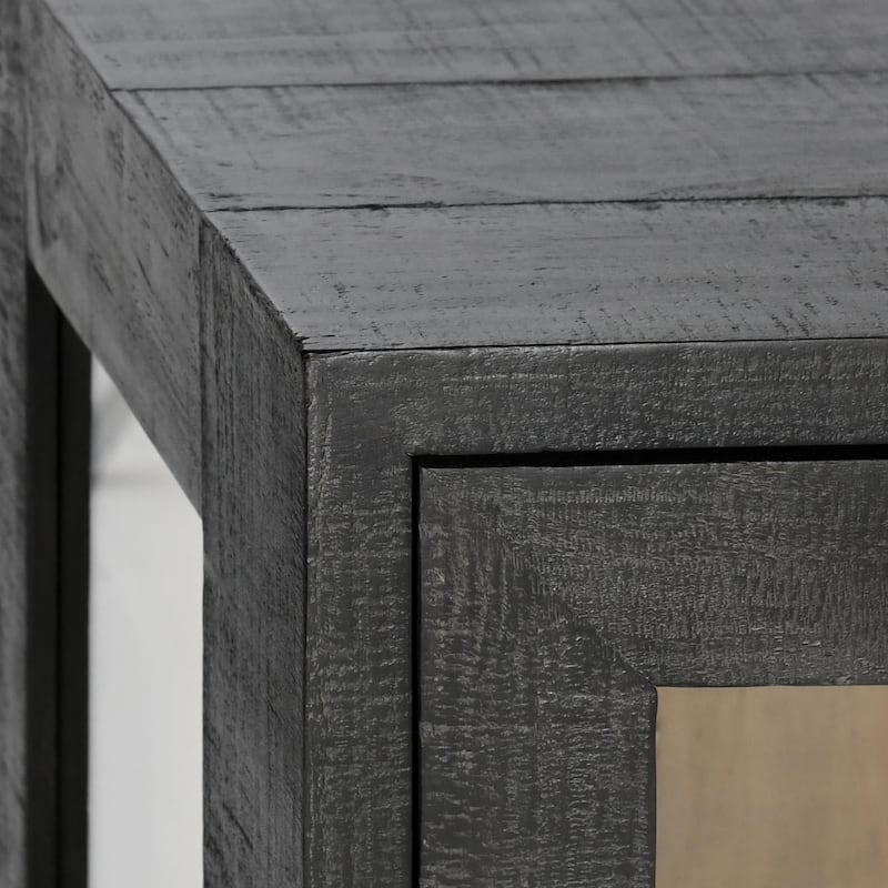Classic Home Larson Two-Door Glass and Oak Wood Cabinet