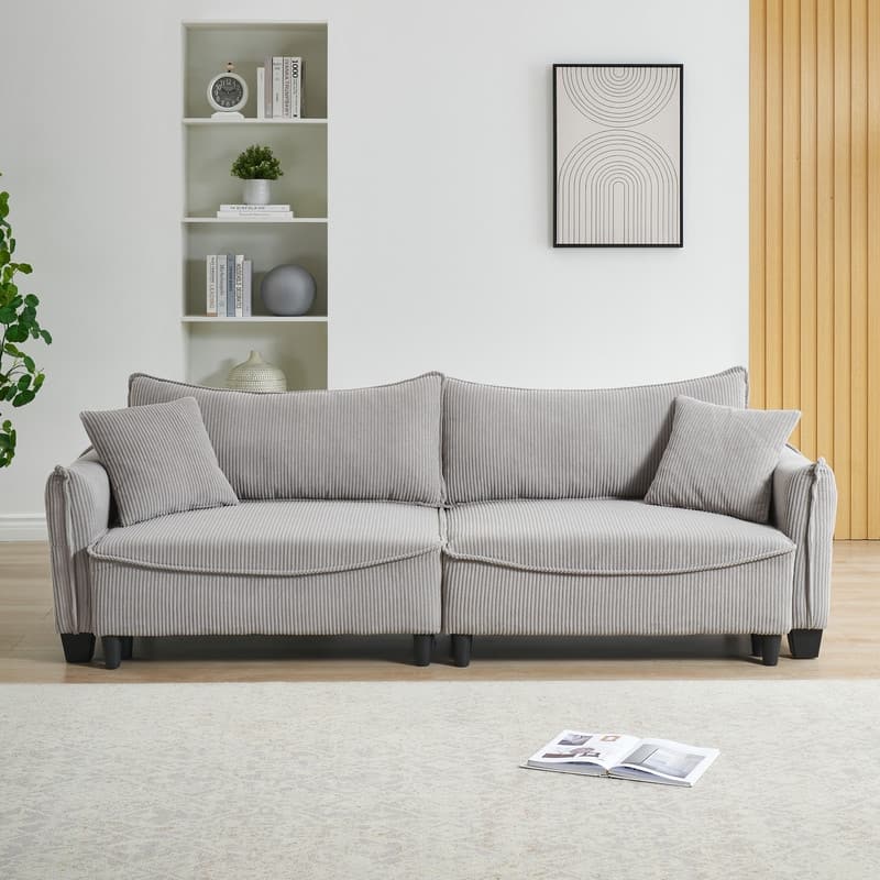 154.32" Corduroy Three-Seater Upholstered Sofa Bed - Grey