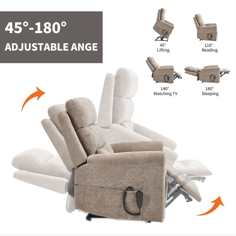 Dual Motor Power Lift Recliner Chair with Massage & Heating, Heavy Duty Electric Recliners with Cup Holders & Side Pockets
