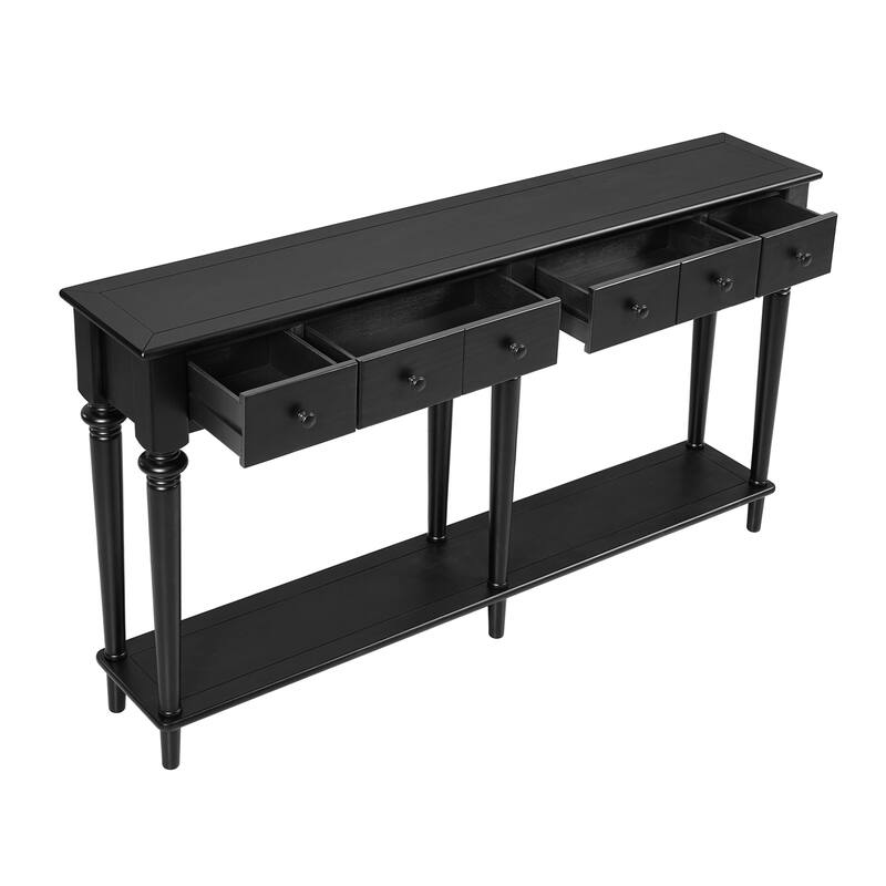 Entryway Table With 4 Drawers, Retro Console Table With Open Shelf For Entryways, Living Rooms,And Hallways