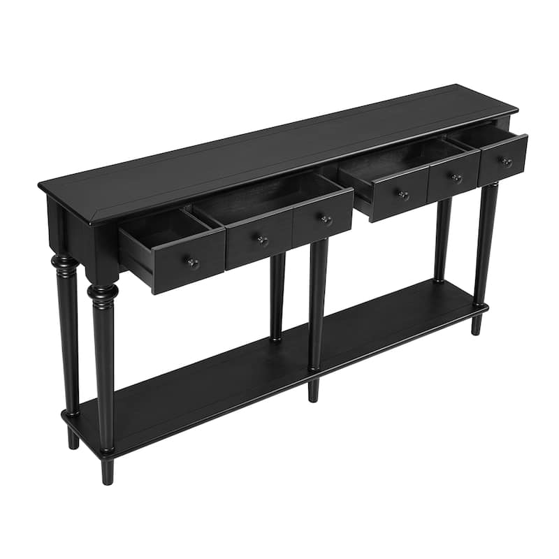 Entryway Table with 4 Drawers, Retro Console Table with Open Shelf for Entryways, Living Rooms, and Hallways (Black)