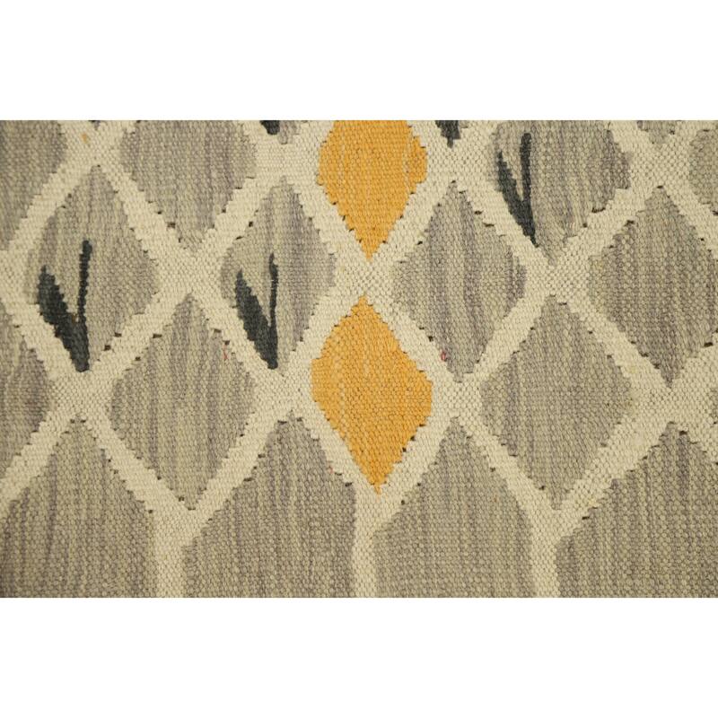 Hand Woven Oriental 100% Wool Carpet Southwestern Modern Greys & Charcoal Kilim Runner Rug - 9' 9'' X 2' 8''