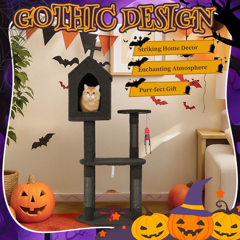 57" Cat Tower with Spacious Cat Condo Scratching Posts