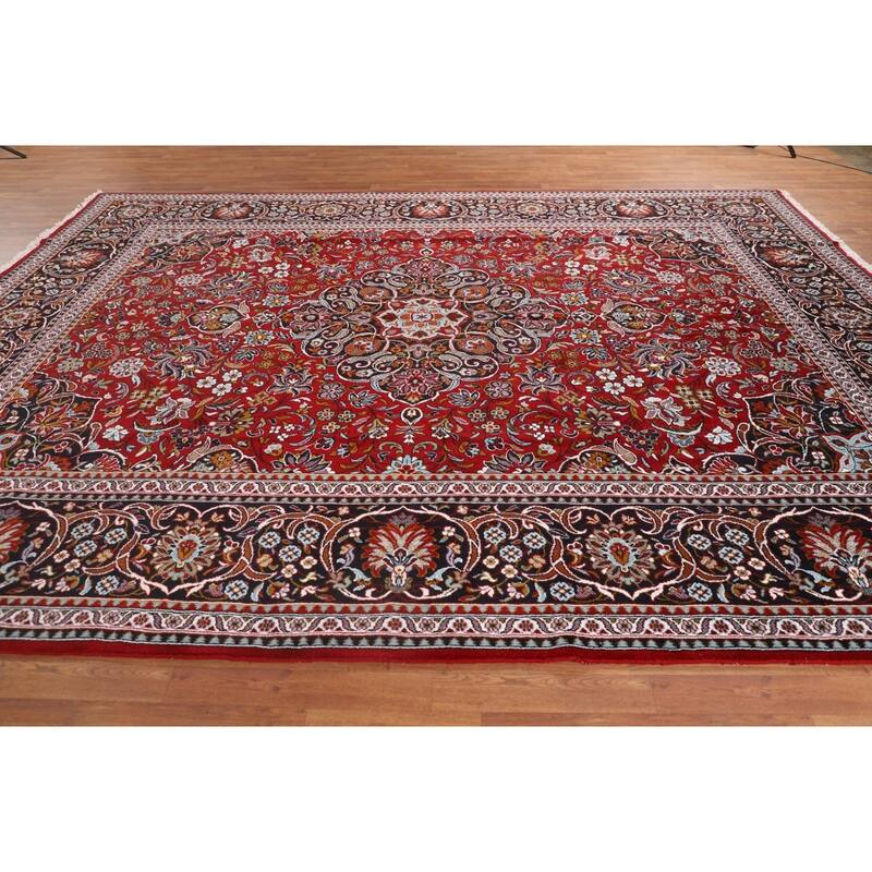 Floral Red Kashan Turkish Area Rug Machine-Made Oriental Carpet - 9'7" x 12'10"