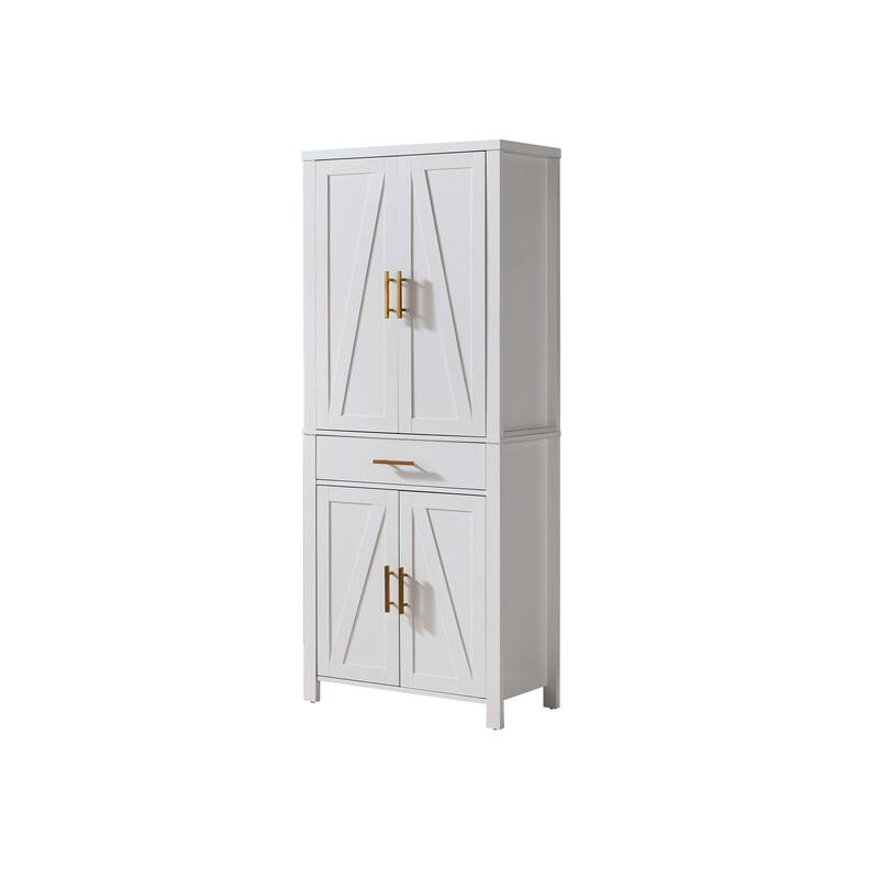 Kitchen Pantry Storage Cabinet, Adjustable Shelves & Drawer, White