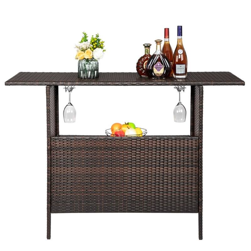Outdoor Rattan 55 in. H Outdoor Bar Table with Cup Holders