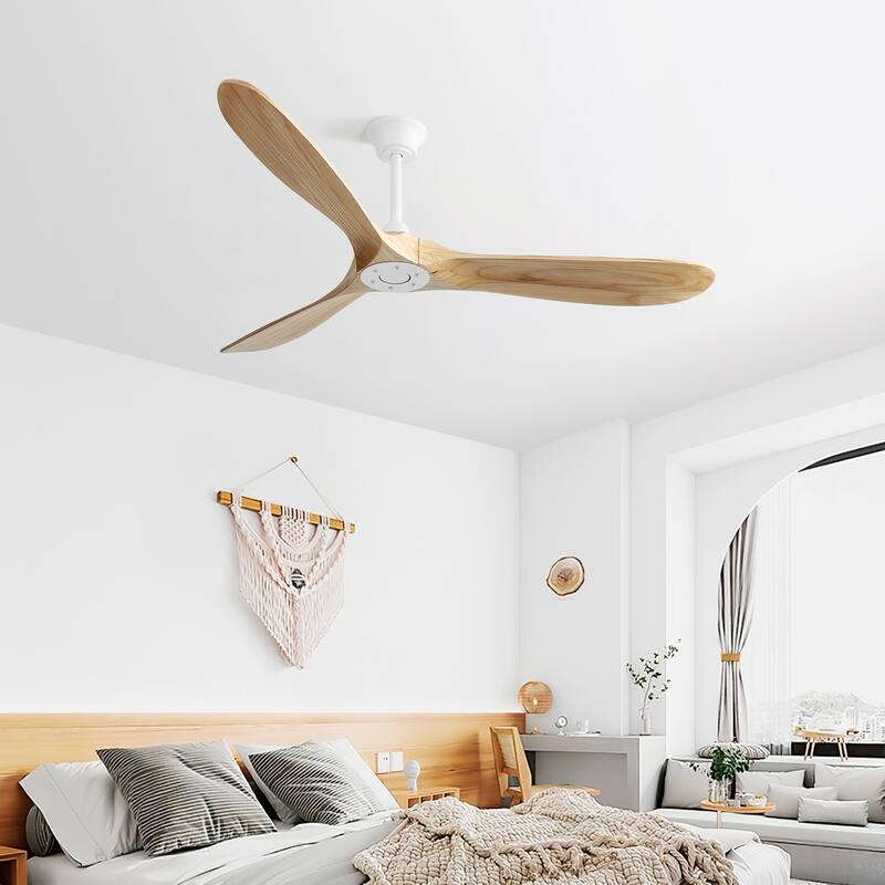 60 Inch Indoor Modern Ceiling Fan With 6 Speed Remote Control 3 Solid Wood Blade For Living Room