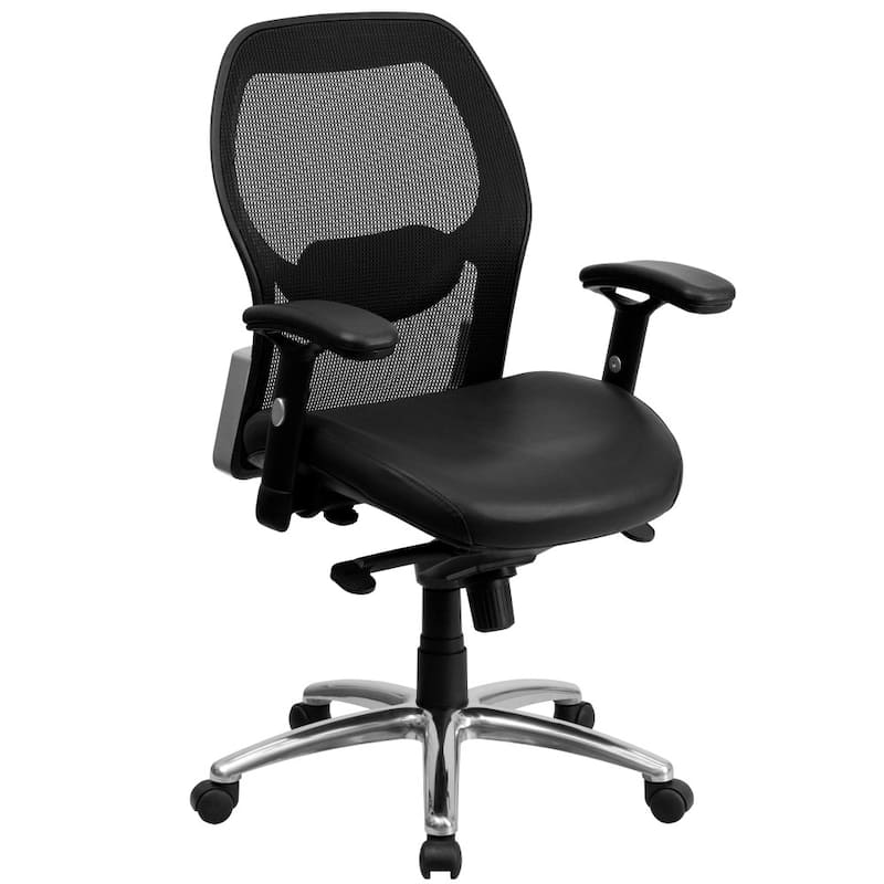 Mid-Back Super Mesh Executive Swivel Office Chair with Knee Tilt Control - 25"D x 27.25"W x 38.6" - 41.7"H - Black LeatherSoft/Mesh