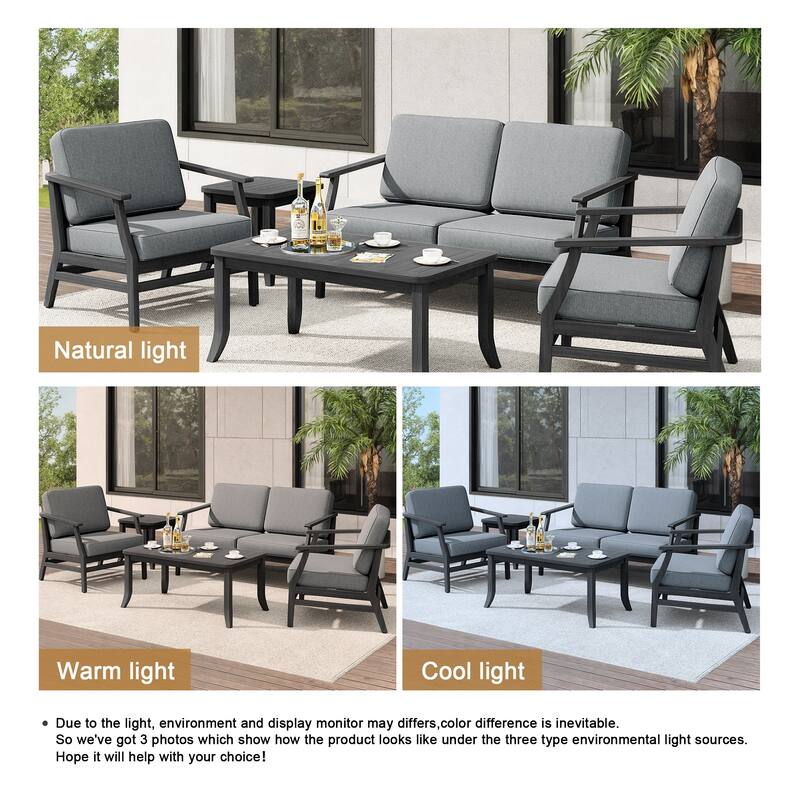 Teak Outdoor Patio Seating Set with Loveseat, Chairs and Tables (5-Piece)