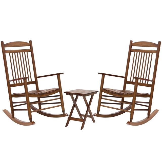 VEIKOUS Wood 3-piece Outdoor Rocking Chair and Folding Table Set