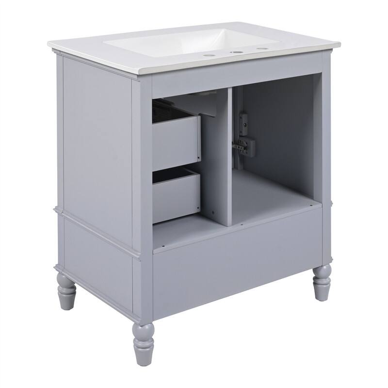 30" Bathroom Vanity with Ceramic Sink Combo, Freestanding Bathroom Vanity Cabinet with 1 Door and 3 Storage Drawers