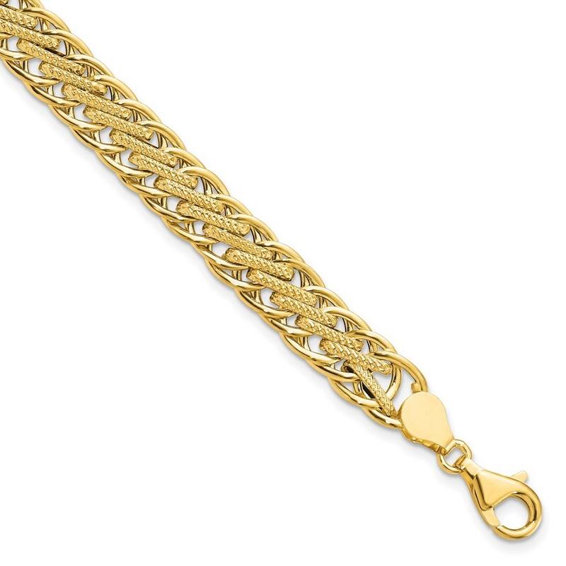 Curata 14k Yellow Gold Polished and Textured Fancy Link Bracelet 7.75 Inch
