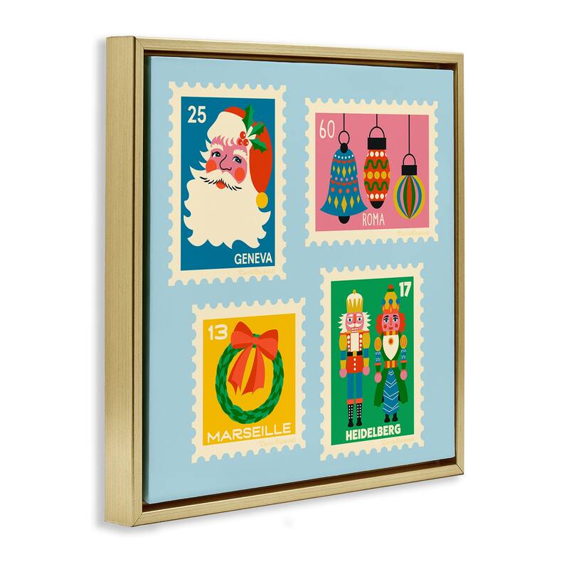 Stupell Vintage Christmas Postage Stamps Framed Floater Canvas Wall Art Design By Carrie Cantwell
