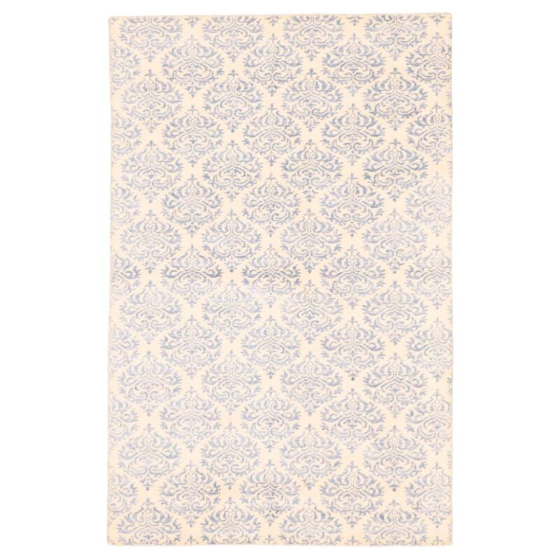 ECARPETGALLERY Hand Loomed Elysian Cream Viscose, Wool Rug - 4'10 x 7'11