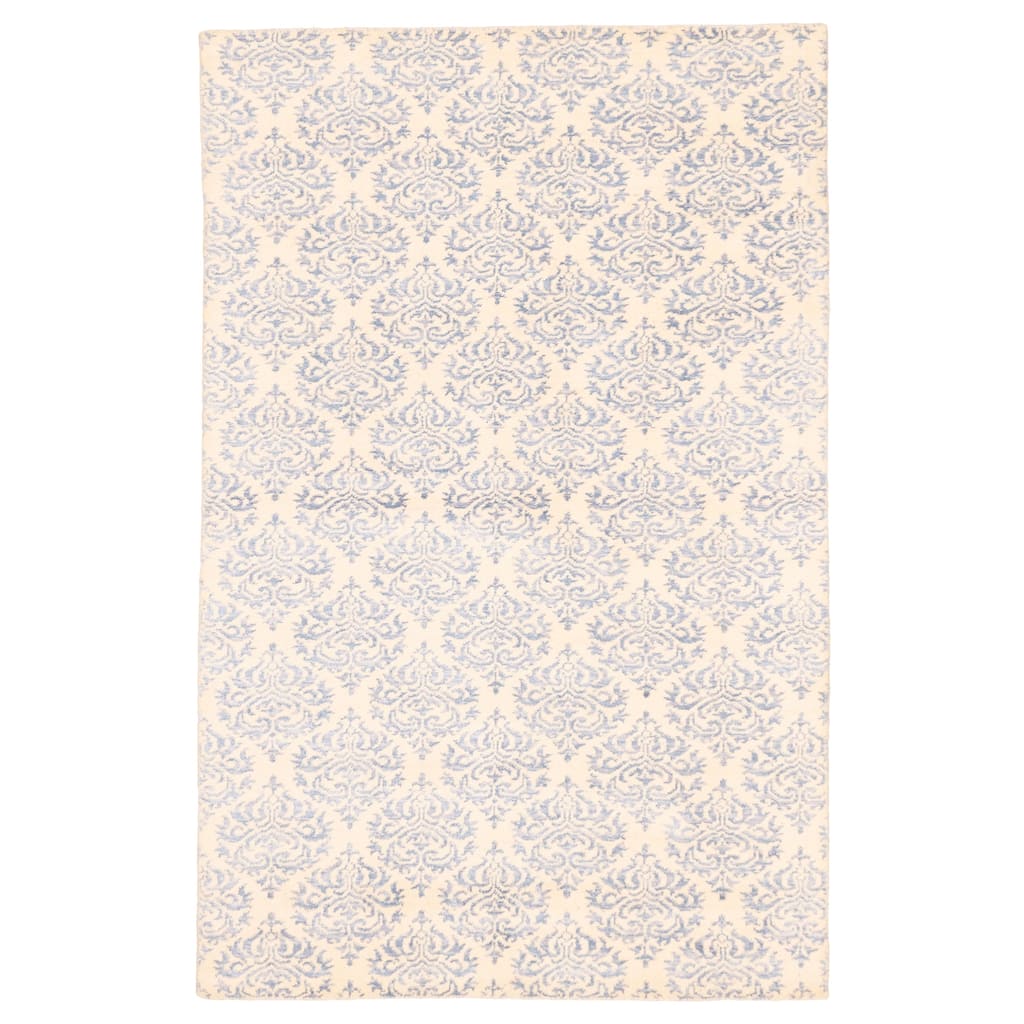 ECARPETGALLERY Hand Loomed Elysian Cream Viscose, Wool Rug - 4'10 x 7'11
