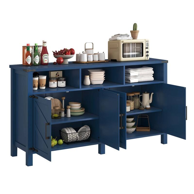 Modern 4-Door Sideboard Buffet with Power Outlets Adjustable Shelves and Half-Open Storage Design