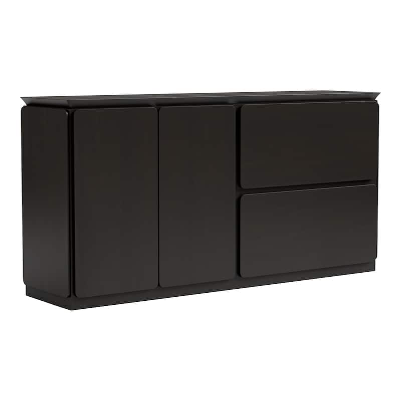 Furniture of America Abigail Mid-Century Modern Black Wenge Solid Wood Dining Server with Drawers and Shelves